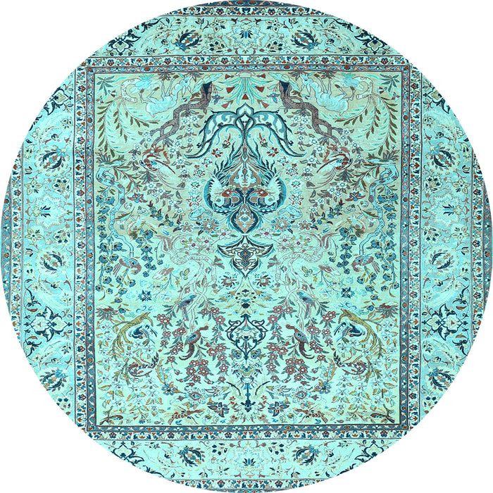 Round Machine Washable Persian Light Blue Traditional Rug, wshtr1237lblu