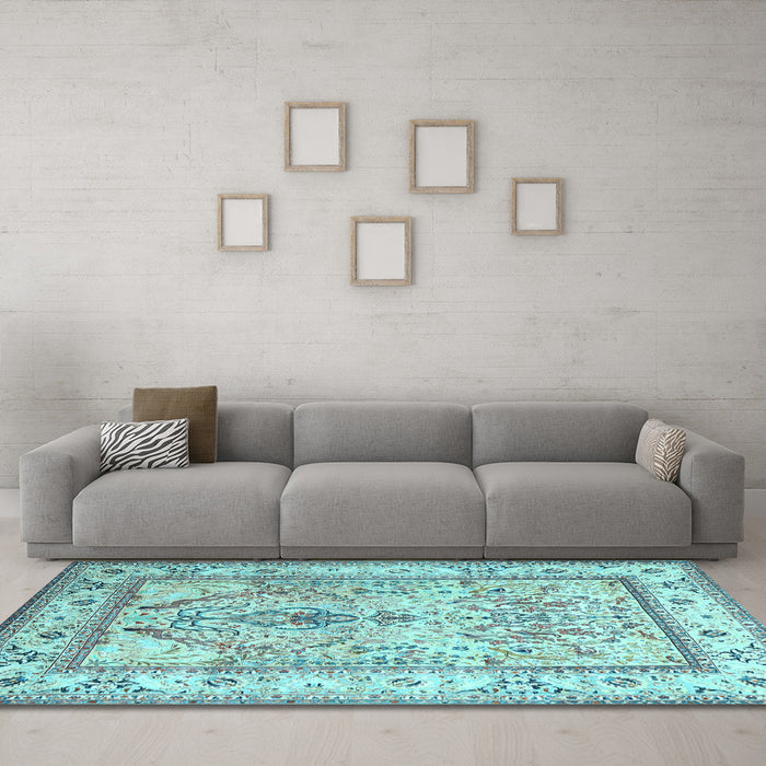 Machine Washable Persian Light Blue Traditional Rug in a Living Room, wshtr1237lblu