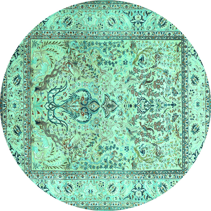 Round Persian Turquoise Traditional Rug, tr1237turq