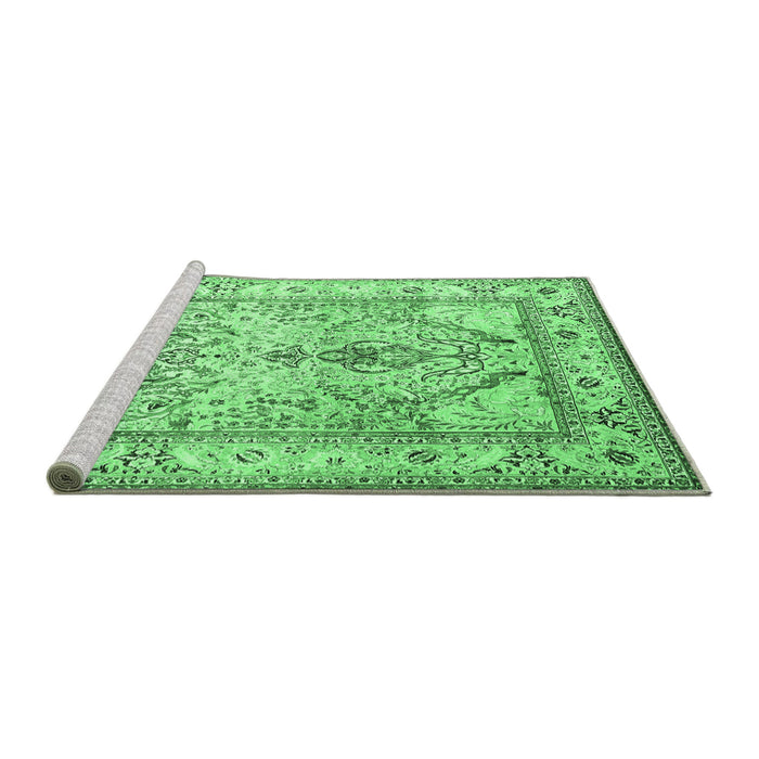 Sideview of Machine Washable Persian Emerald Green Traditional Area Rugs, wshtr1237emgrn