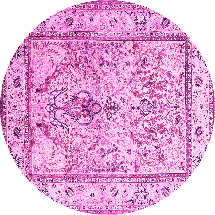 Round Machine Washable Persian Pink Traditional Rug, wshtr1237pnk