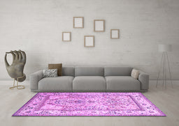 Machine Washable Persian Purple Traditional Area Rugs in a Living Room, wshtr1237pur