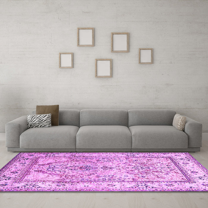 Machine Washable Persian Purple Traditional Area Rugs in a Living Room, wshtr1237pur