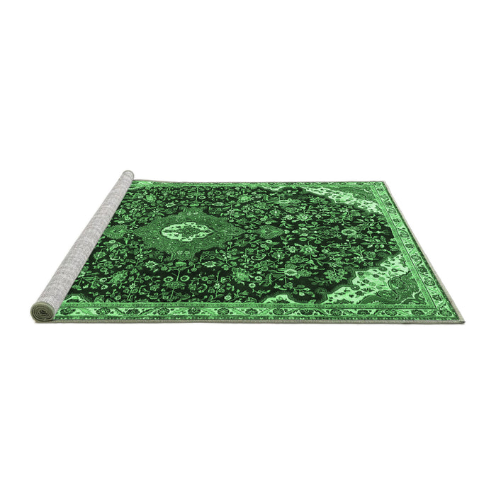 Sideview of Machine Washable Medallion Emerald Green Traditional Area Rugs, wshtr1238emgrn
