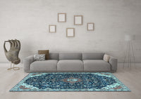 Machine Washable Medallion Light Blue Traditional Rug, wshtr1238lblu