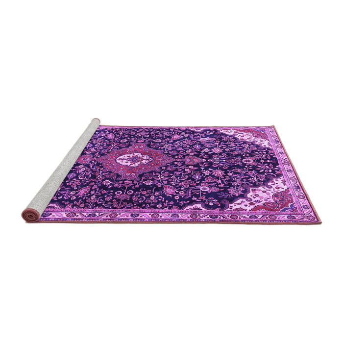 Sideview of Machine Washable Medallion Purple Traditional Area Rugs, wshtr1238pur