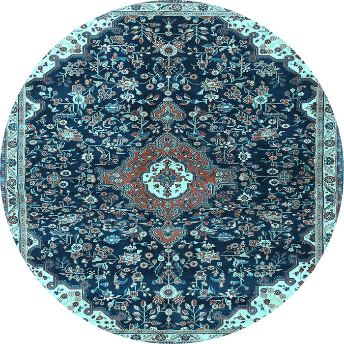 Round Medallion Light Blue Traditional Rug, tr1238lblu
