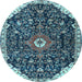 Round Medallion Light Blue Traditional Rug, tr1238lblu