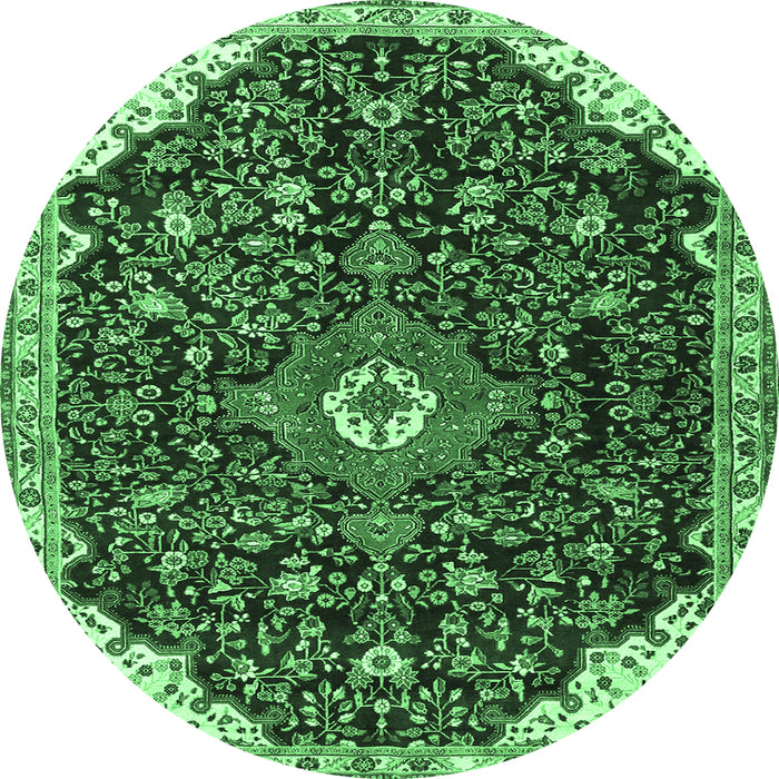 Round Machine Washable Medallion Emerald Green Traditional Area Rugs, wshtr1238emgrn