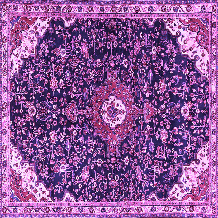 Square Machine Washable Medallion Purple Traditional Area Rugs, wshtr1238pur