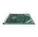 Sideview of Machine Washable Medallion Turquoise Traditional Area Rugs, wshtr1238turq