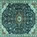 Square Machine Washable Medallion Turquoise Traditional Area Rugs, wshtr1238turq