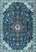 Machine Washable Medallion Light Blue Traditional Rug, wshtr1238lblu