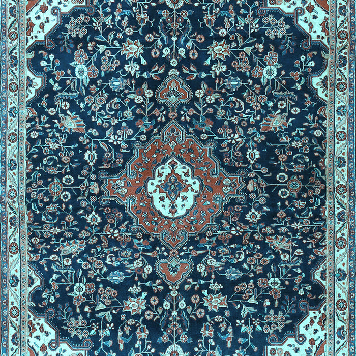 Machine Washable Medallion Light Blue Traditional Rug, wshtr1238lblu