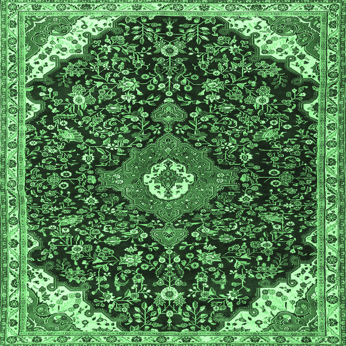 Square Machine Washable Medallion Emerald Green Traditional Area Rugs, wshtr1238emgrn