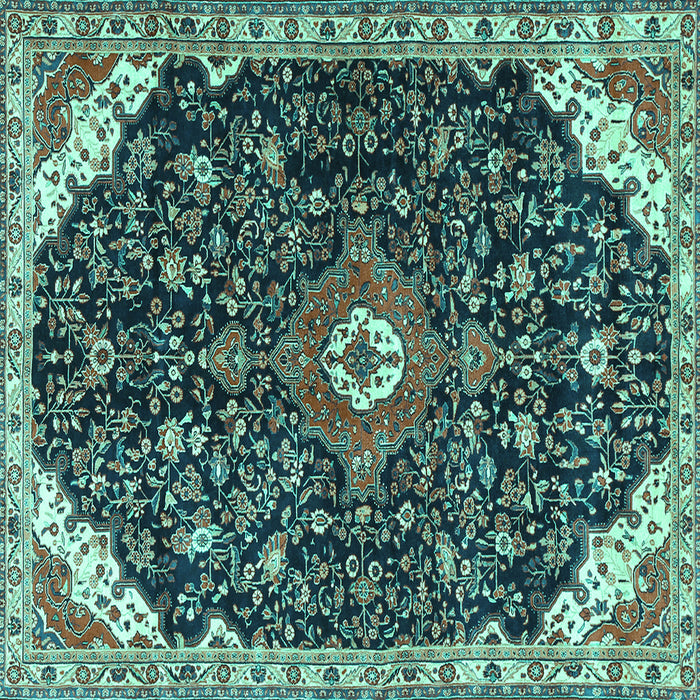 Square Medallion Turquoise Traditional Rug, tr1238turq