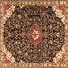 Square Machine Washable Medallion Brown Traditional Rug, wshtr1238brn