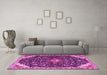 Machine Washable Medallion Pink Traditional Rug in a Living Room, wshtr1238pnk