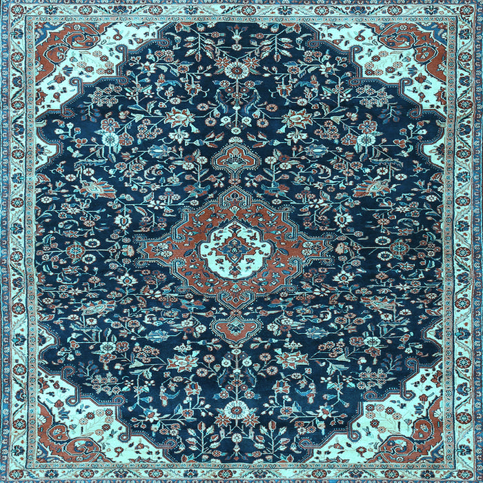 Square Machine Washable Medallion Light Blue Traditional Rug, wshtr1238lblu