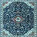 Square Machine Washable Medallion Light Blue Traditional Rug, wshtr1238lblu