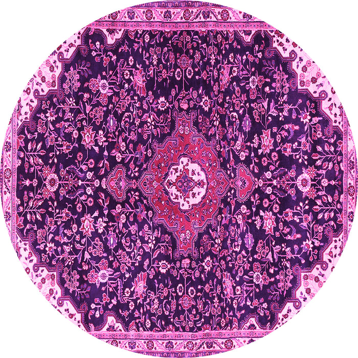 Round Machine Washable Medallion Pink Traditional Rug, wshtr1238pnk