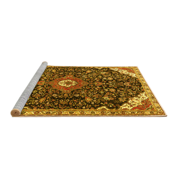 Sideview of Machine Washable Medallion Yellow Traditional Rug, wshtr1238yw