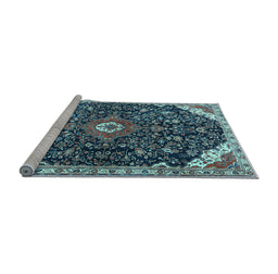 Sideview of Machine Washable Medallion Light Blue Traditional Rug, wshtr1238lblu