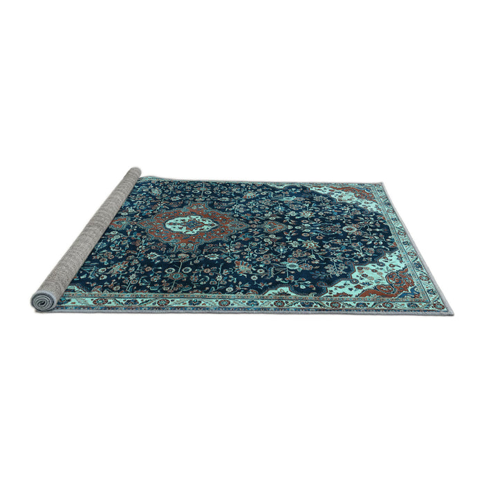 Sideview of Machine Washable Medallion Light Blue Traditional Rug, wshtr1238lblu