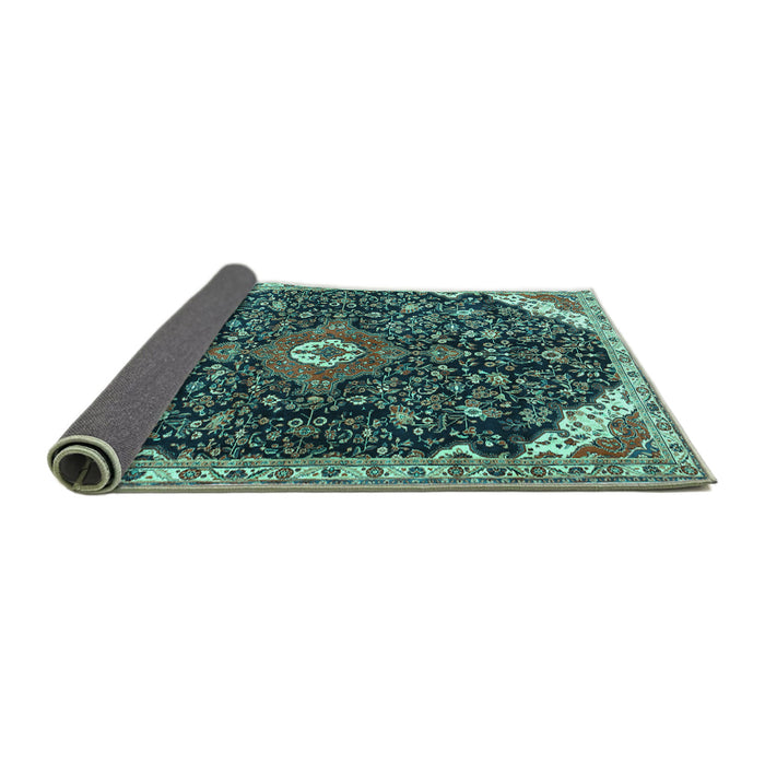 Sideview of Medallion Turquoise Traditional Rug, tr1238turq