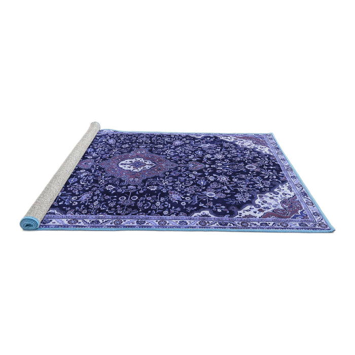 Sideview of Machine Washable Medallion Blue Traditional Rug, wshtr1238blu