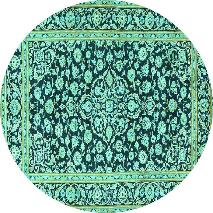 Round Machine Washable Persian Turquoise Traditional Area Rugs, wshtr1239turq