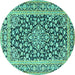 Round Machine Washable Persian Turquoise Traditional Area Rugs, wshtr1239turq