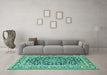 Machine Washable Persian Turquoise Traditional Area Rugs in a Living Room,, wshtr1239turq