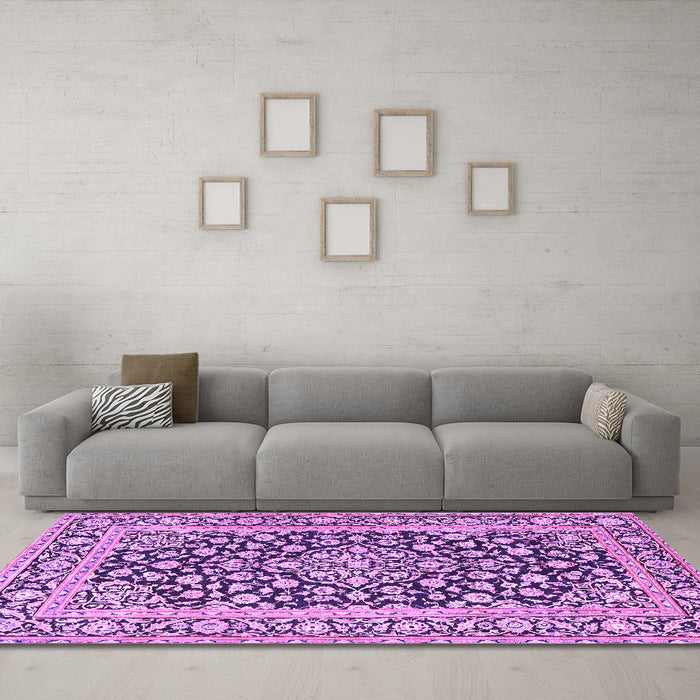 Machine Washable Persian Purple Traditional Area Rugs in a Living Room, wshtr1239pur