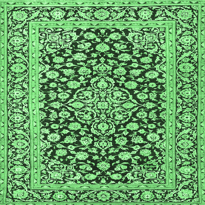 Square Machine Washable Persian Emerald Green Traditional Area Rugs, wshtr1239emgrn