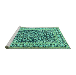 Sideview of Machine Washable Persian Turquoise Traditional Area Rugs, wshtr1239turq