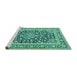 Sideview of Machine Washable Persian Turquoise Traditional Area Rugs, wshtr1239turq