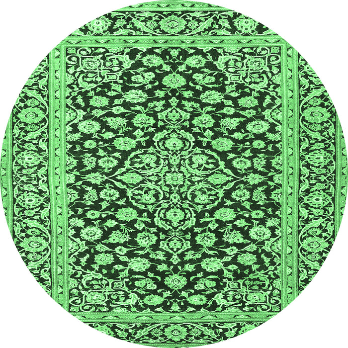 Round Persian Emerald Green Traditional Rug, tr1239emgrn