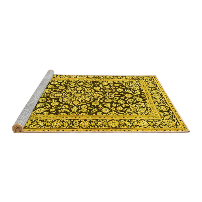 Sideview of Machine Washable Persian Yellow Traditional Rug, wshtr1239yw