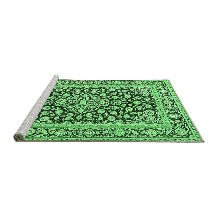 Sideview of Machine Washable Persian Emerald Green Traditional Area Rugs, wshtr1239emgrn