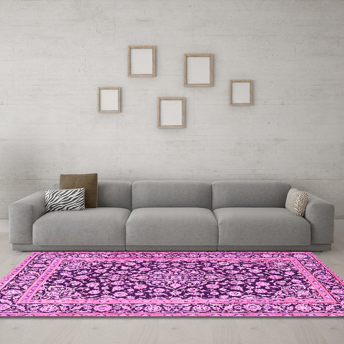 Machine Washable Persian Pink Traditional Rug in a Living Room, wshtr1239pnk