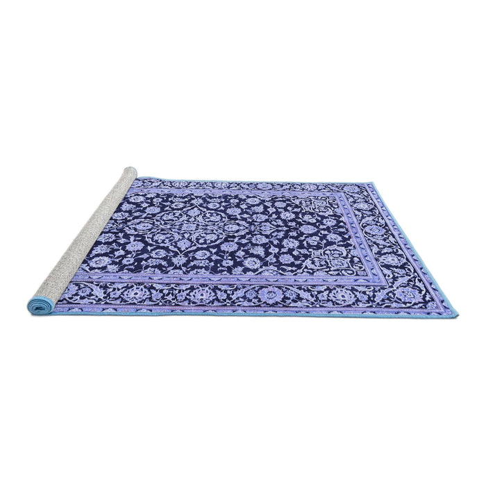 Sideview of Machine Washable Persian Blue Traditional Rug, wshtr1239blu