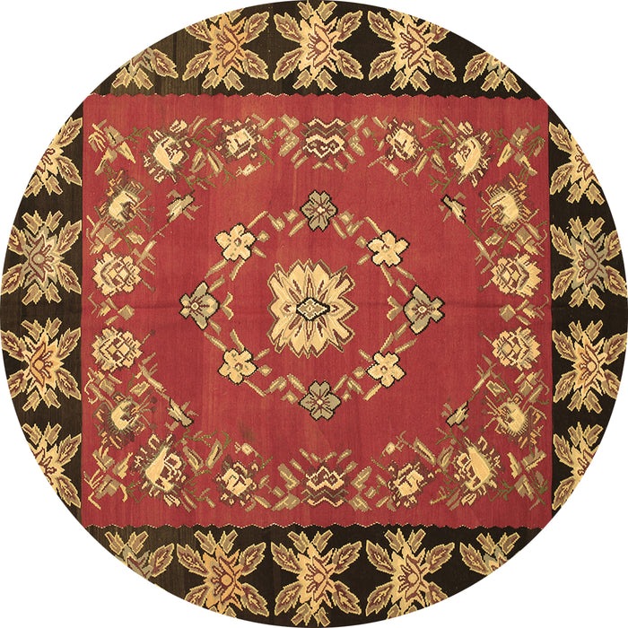 Round Machine Washable Persian Brown Traditional Rug, wshtr123brn