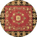 Round Machine Washable Persian Brown Traditional Rug, wshtr123brn