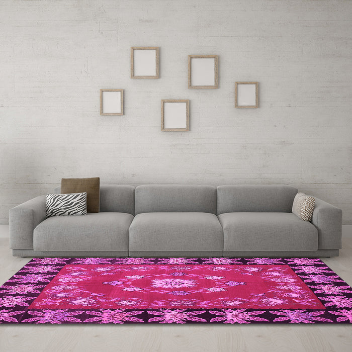 Machine Washable Persian Pink Traditional Rug in a Living Room, wshtr123pnk