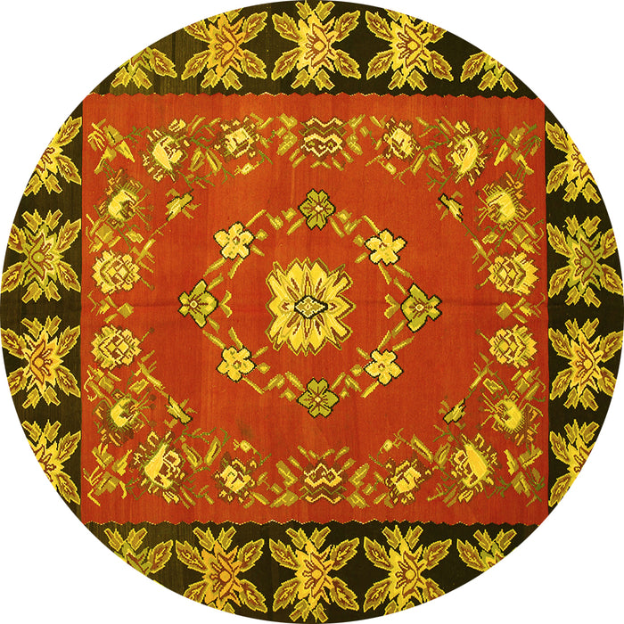 Round Machine Washable Persian Yellow Traditional Rug, wshtr123yw