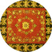 Round Machine Washable Persian Yellow Traditional Rug, wshtr123yw