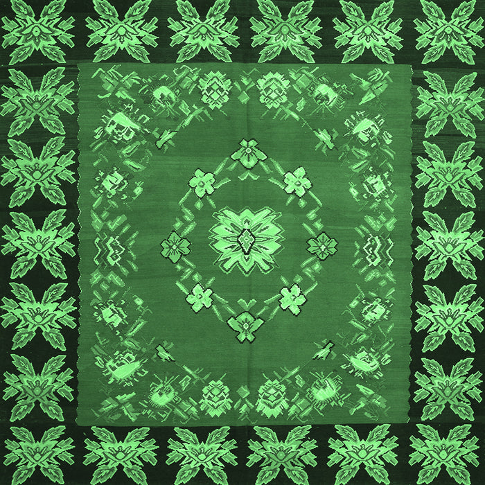 Square Machine Washable Persian Emerald Green Traditional Area Rugs, wshtr123emgrn