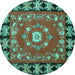 Round Machine Washable Persian Turquoise Traditional Area Rugs, wshtr123turq