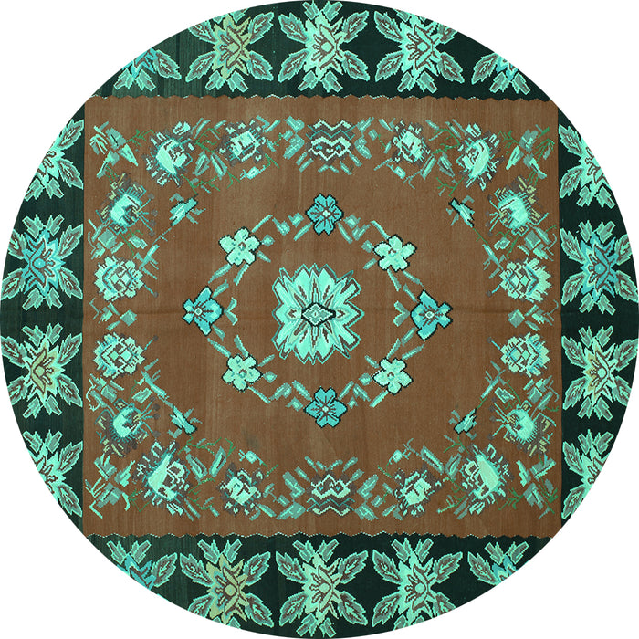 Round Persian Turquoise Traditional Rug, tr123turq